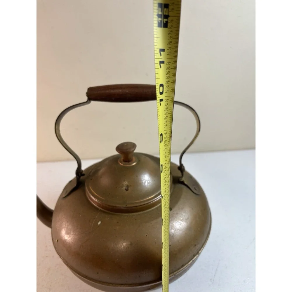 Mid Century Vintage Copper Tea Pot Kettle Wooden Handle & Knob Made In Portugal